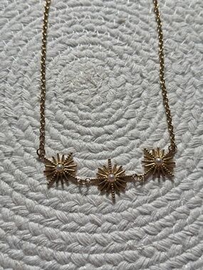 Gold Starburst Necklace Pearl Accent Celestial Star Station Necklace Adjustable